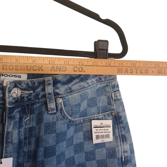 VIGOSS Checker Print Medium Wash Blue Denim Slim Straight Leg Jeans 27 NWT - Picture 6 of 9